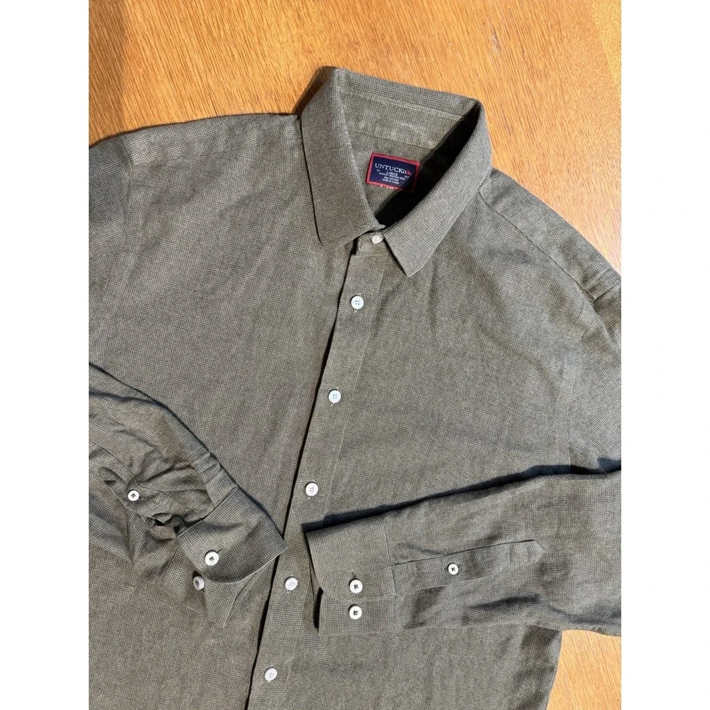 UNTUCKit Shirt Mens Large Slim Fit Olive Green Veneto Button Up Cotton - Picture 1 of 8